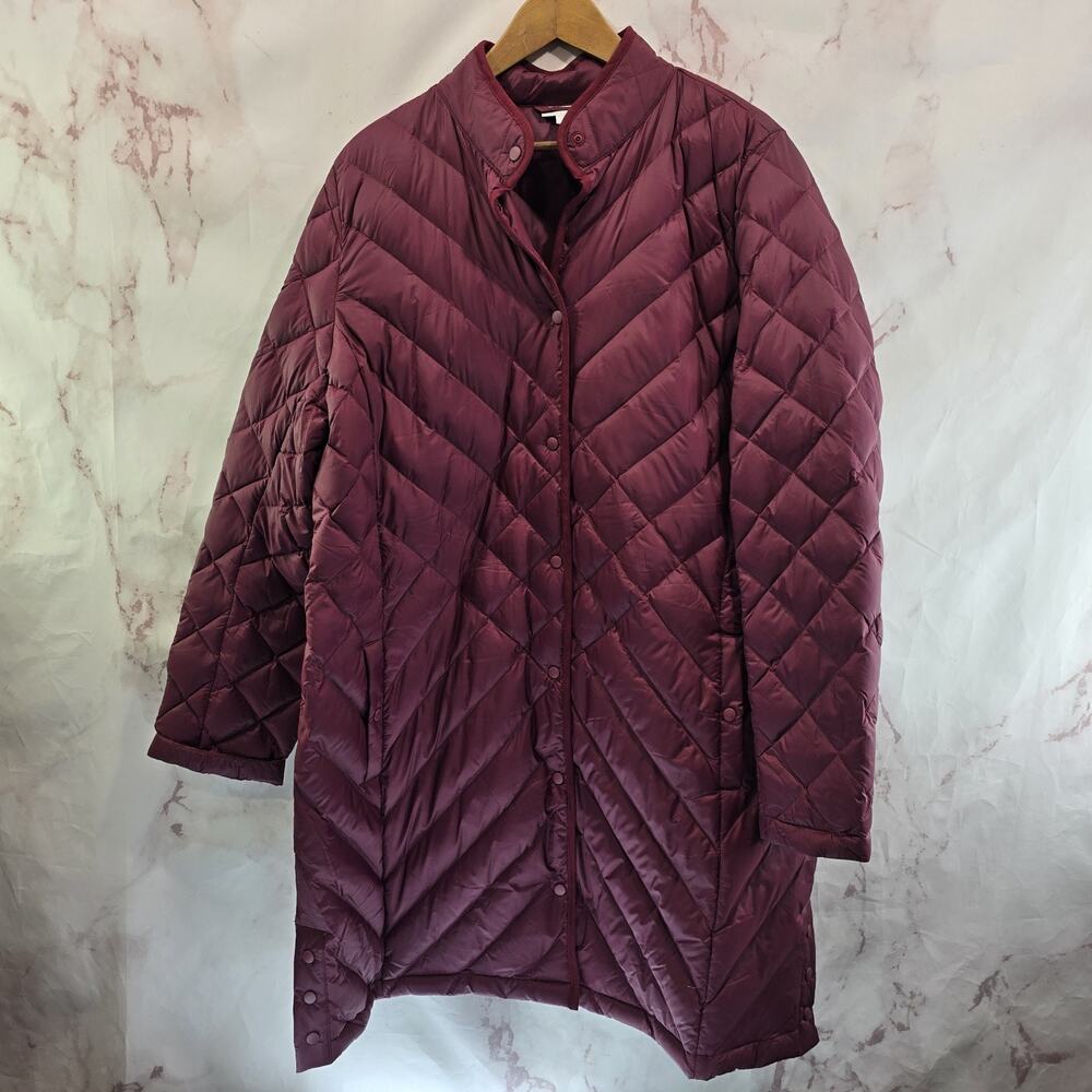 J Jill Down Jacket Womens XL Tall Long Red Quilted Puffer Snap Packable Parka